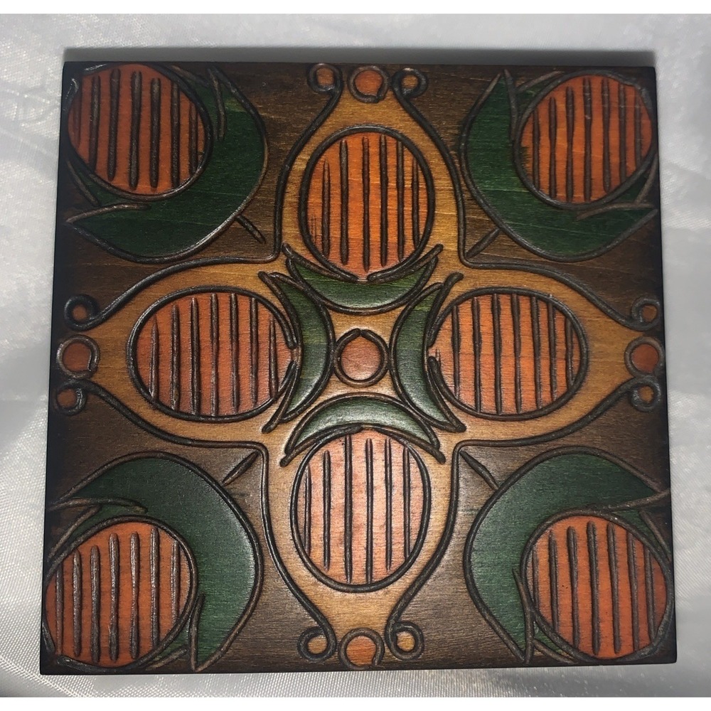Vtg Polish Hand Carved Wooden Trinket Box 4" X 4" X 1 3/4"
